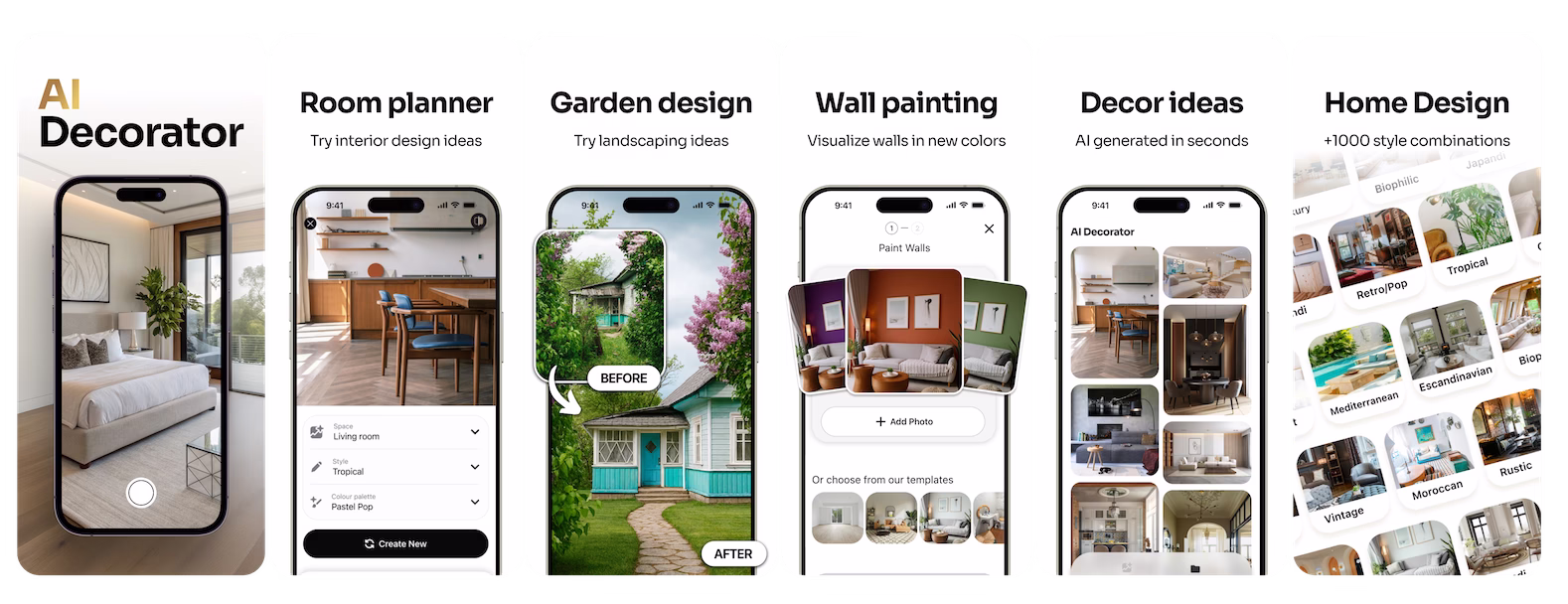AI Decorator App Store screenshots after the redesign