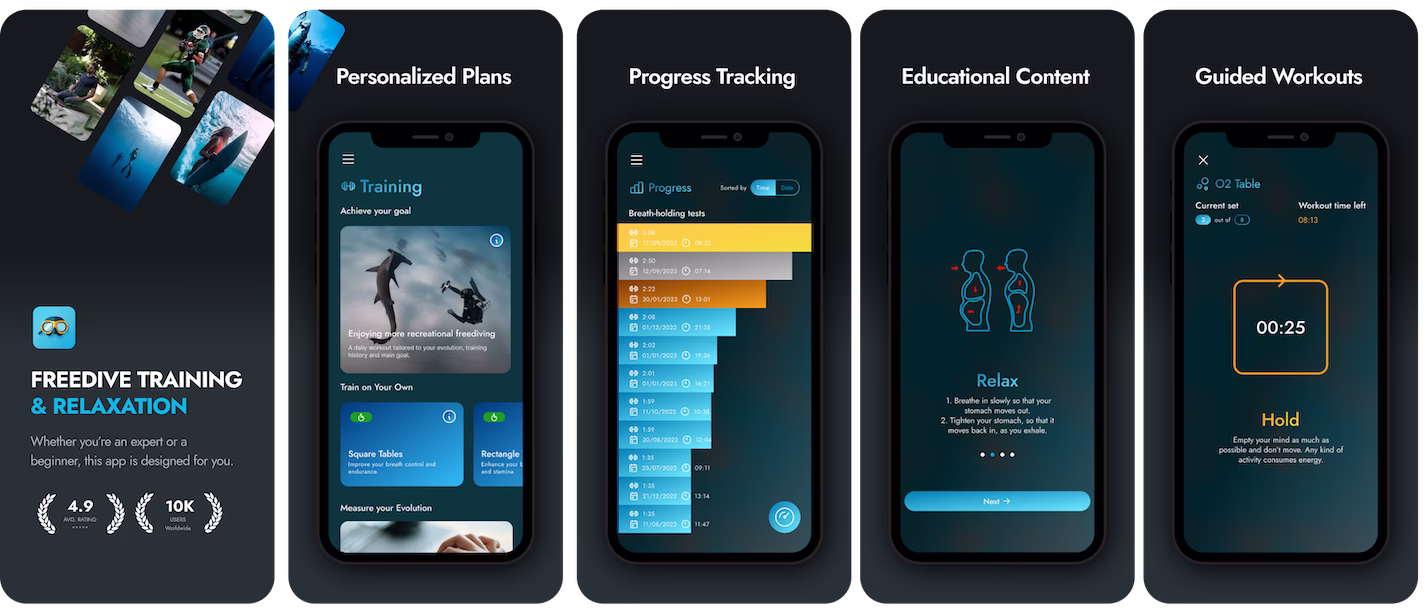 Apnea Trainer App Store screenshots before the redesign