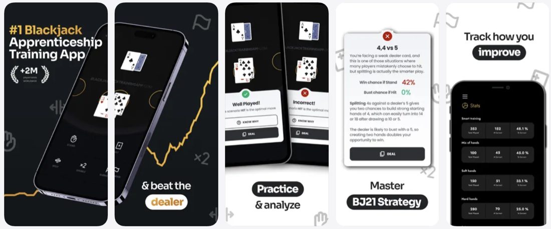 Blackjack Apprenticeship App Store screenshots after the redesign