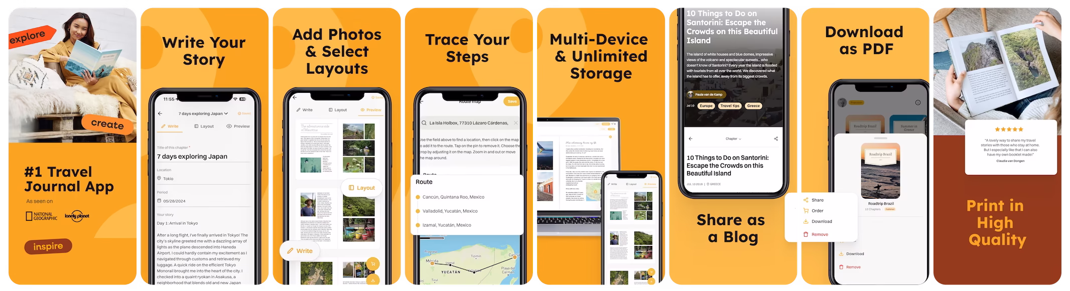 Travel Diaries App Store screenshots before the redesign